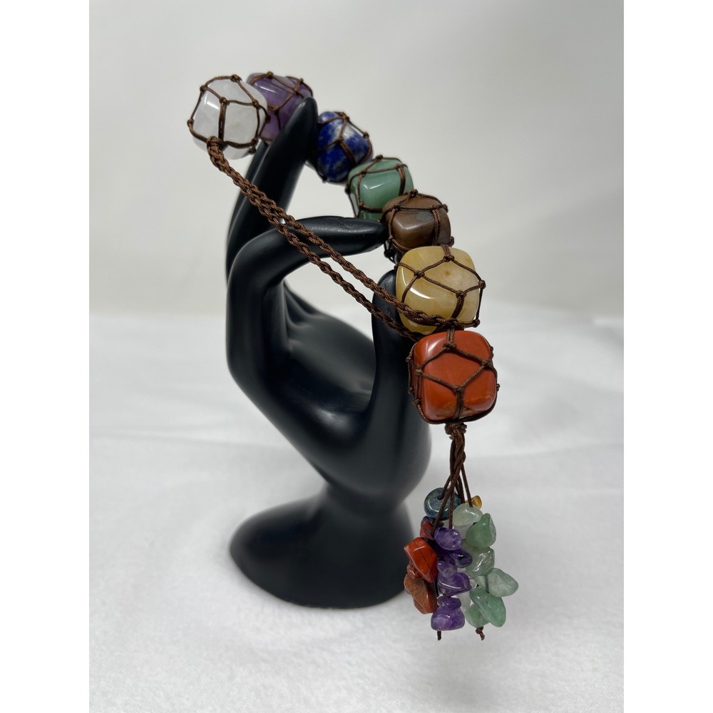Unbranded Unisex Chakra Stone Macrame Bracelet OS Multicolor Handcrafted Boho